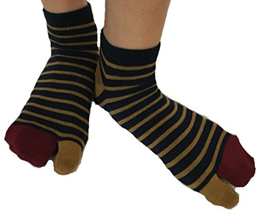 Tabi Socks- Comfortable Soft Dark Blue/Gray Stripes Pattern Ankle